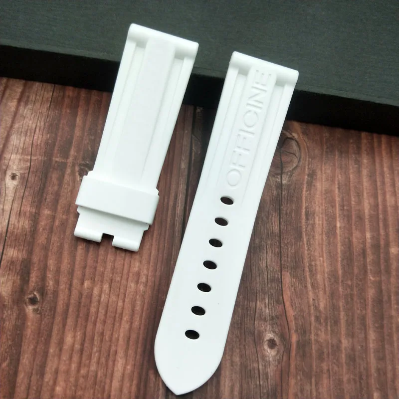 24white strap 24 мм 26 мм черный белый оранжевый Камуфляж красный синий зеленый серый мягкий водостойкий резиновый ремешок для часов для panerai ремень, булавка, пряжка бесплатный инструмент - Цвет ремешка: 24white strap