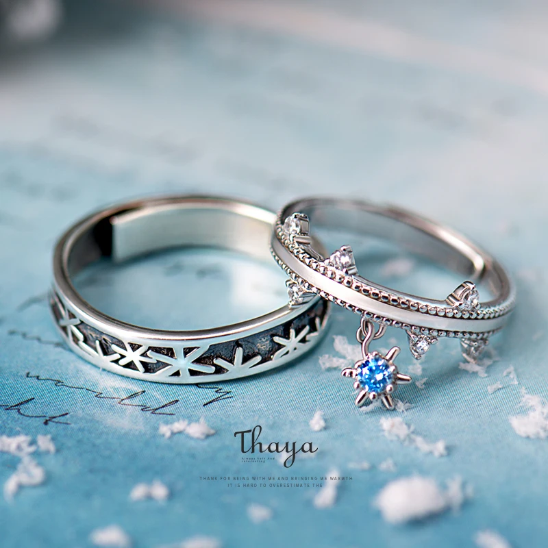 Thaya, 925 пробы, серебряные ювелирные изделия, 3D текстура, кольца, Рождество, снежинка, пара, Стерлинговое Серебро, кольца для женщин, обручение, подарок