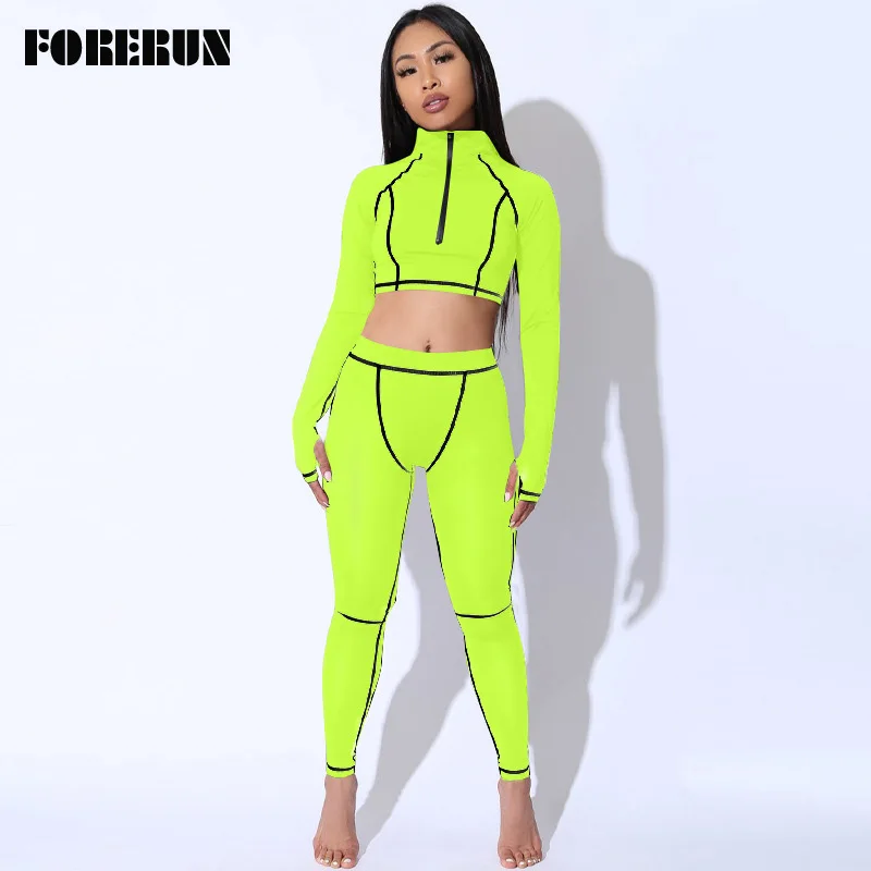 FORERUN Женский комплект 2 шт. со штанами и топом с длинными рукавами Neon Plus Размеры