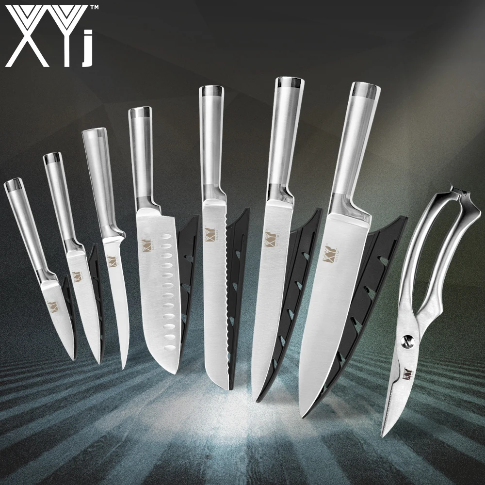 XYj кухонные ножи для очистки овощей утилита Santoku шеф-повара нож для нарезки хлеба из нержавеющей стали " 8" " 5" 3," прямая ручка инструмент для приготовления пищи