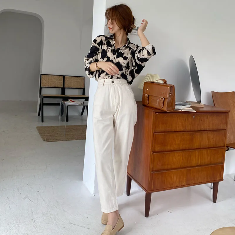 

Cow Print Button Up Shirts Women Long Sleeve Blouse Korean Fashion Clothes Chiffon Streetwear Plus Size Tops Spring New