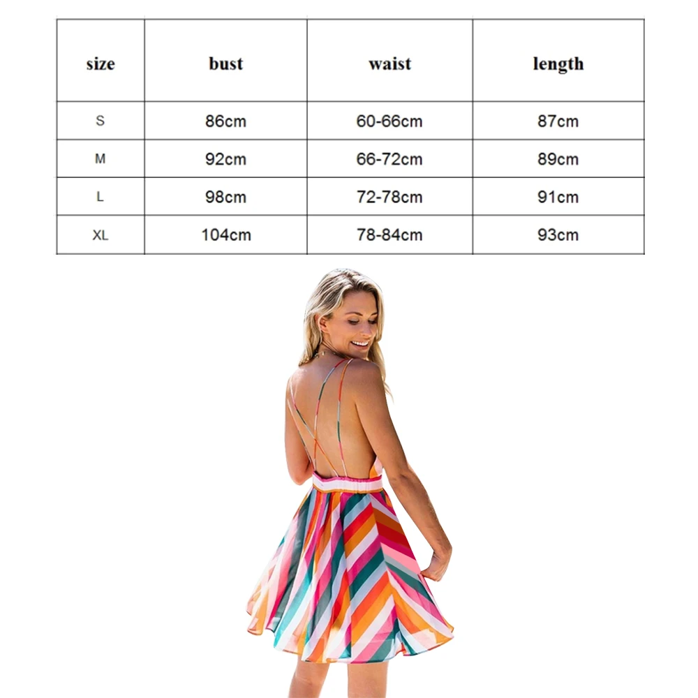 Летнее женское мини платье на бретельках с открытой спиной и V образным