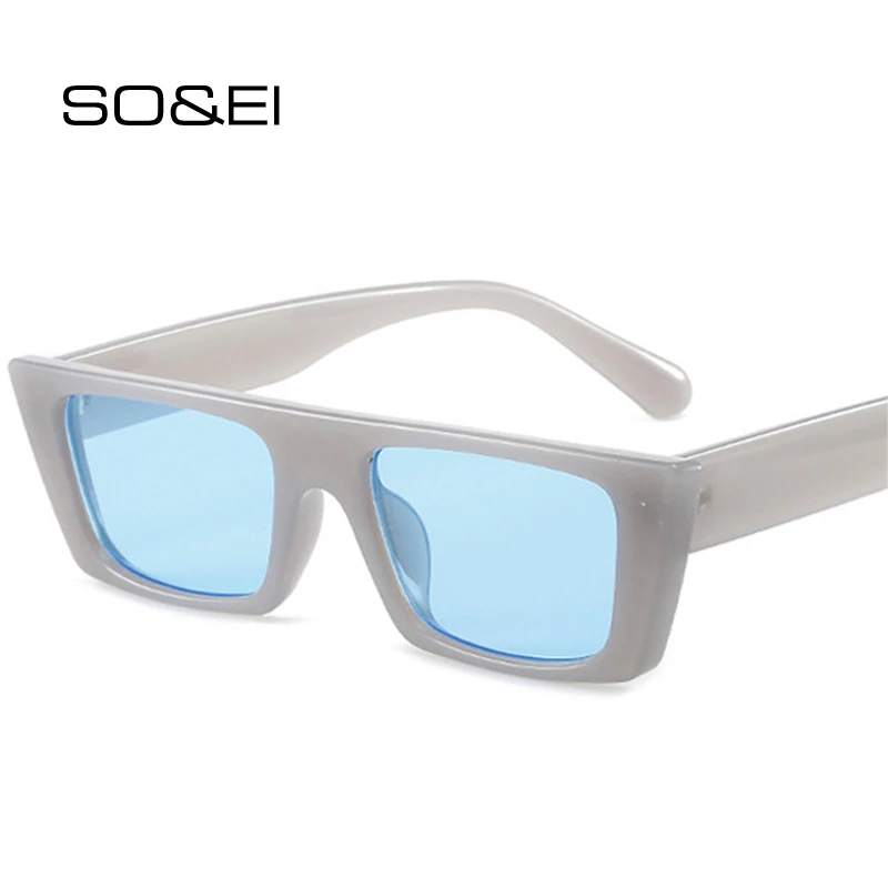 

SO&EI Rectangle Vintage Sunglasses Women Shades UV400 Fashion Brand Designer Jelly Color Men Trending Square Punk Sun Glasses