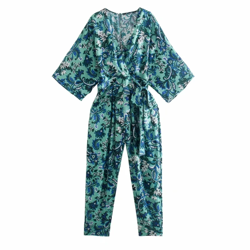 

Женские брюки до щиколотки с цветочным принтом и V-образным вырезом