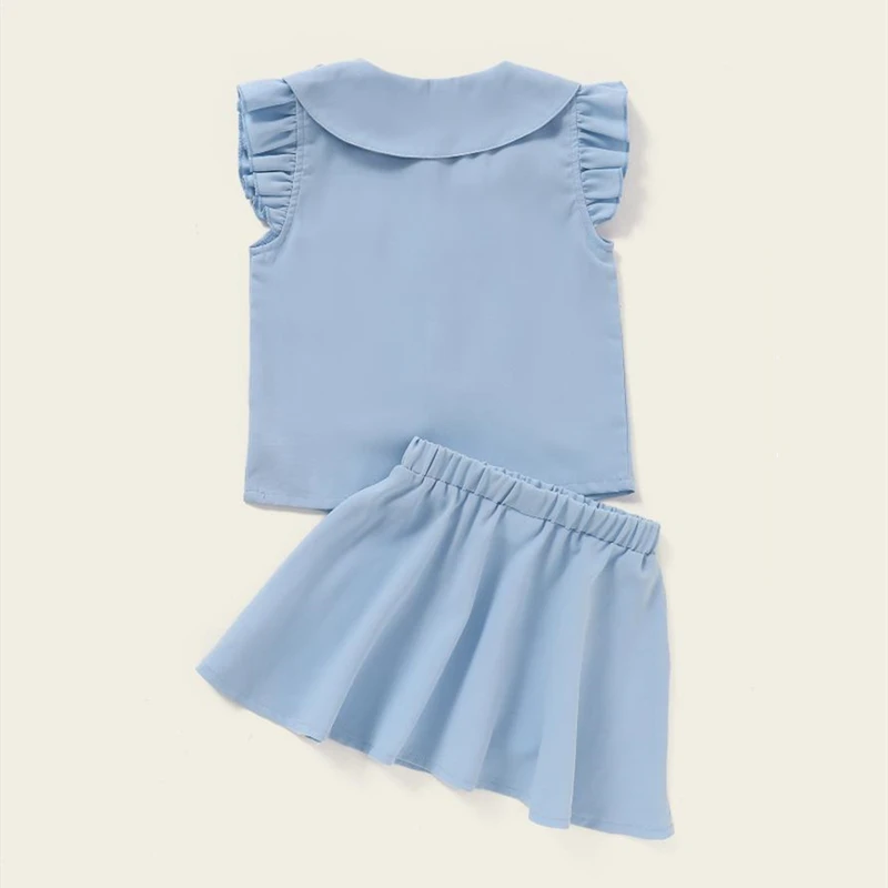 

Micol Emilly Preppy Style Baby Girl Set Cute Kids Clothing Suit Solid Color Peter pan Colla Baby Girls Suit Top + Skirts 3 Pcs