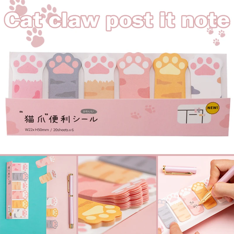 

120 Sheets Cat Paw Sticky Notes Cute Cartoon Design Memo Pad Self-adhesive Notes Pad For School Diy Notebook Notes Memo Pad