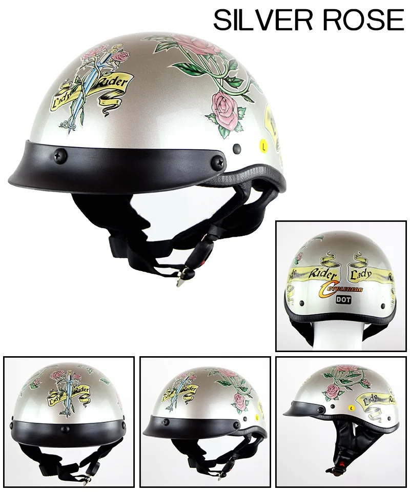 Мото rcycle шлем электрический автомобиль capacete casco мото мопед шлем призрак голова Половина велосипед мото крест шлем хищника - Цвет: SILVER ROSE
