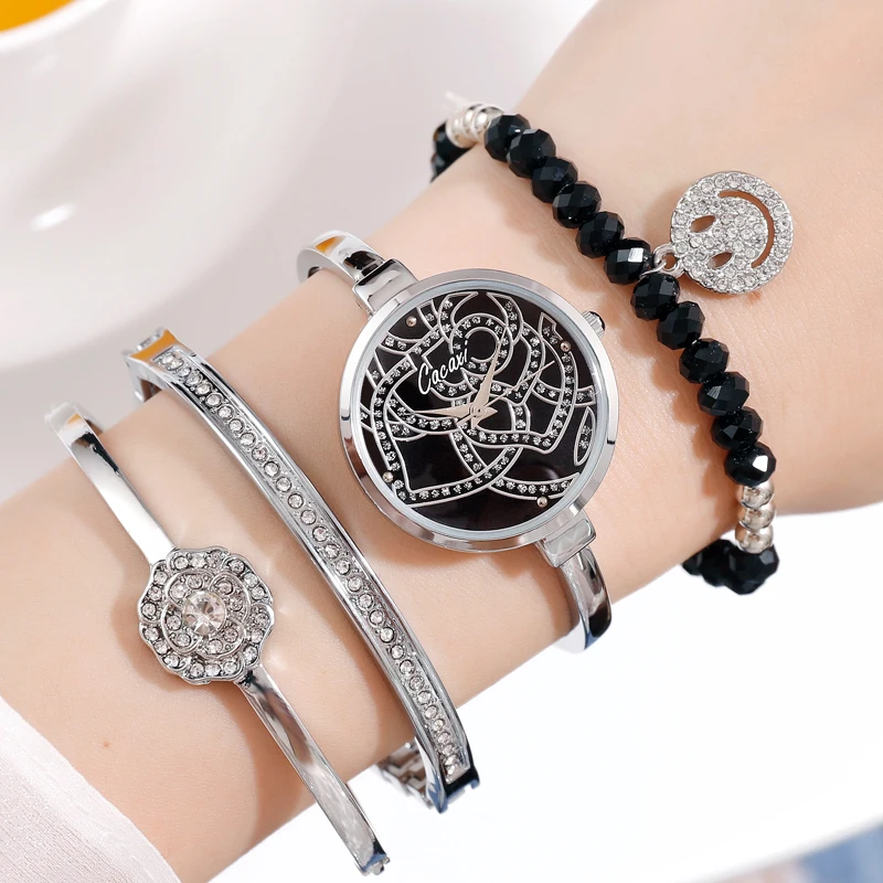 Часы женские кварцевые в цветочек 4 шт./комплект|Женские наручные часы| |