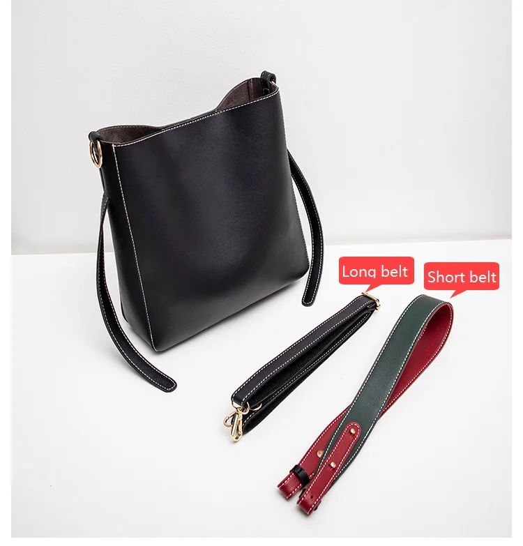 

Large Bucket Shoulder bag women purses and handbags luxury designer Wide strap Women's messenger bags PU Leather Big Totes black