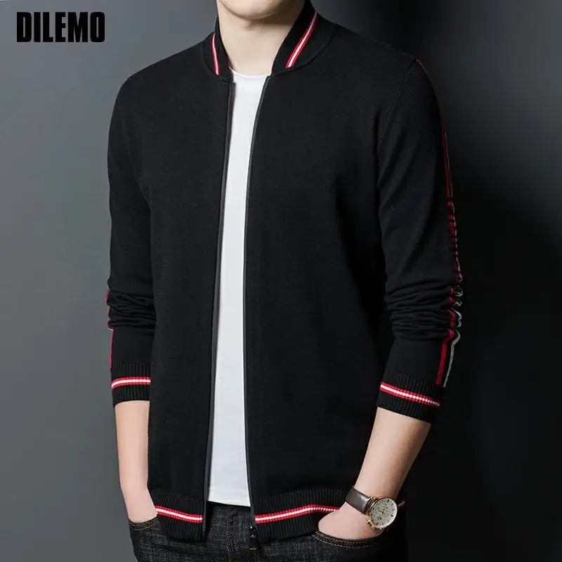

Top Grade New Autum Luxury Designer Fashion Knit Cardigan Zipper Striped Knit Korean Mens Casual Coats Jacket Men Clothing