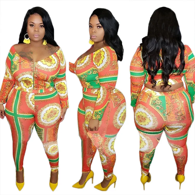 

2020 New African Clothes Autumn Ladies Wear Dubai Jumpsuit Plus Size Printed Dashiki V-Neck American Costumes For Women DT2784