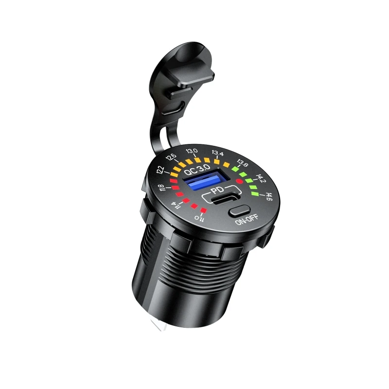 

12V QC3.0 USB Type C PD Car Charger Fast Charge with LED Voltmeter ON OFF Switch
