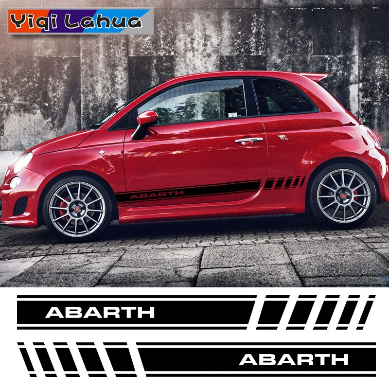 

1 пара двухсторонних виниловых наклеек для автомобильного стайлинга Abarth, боковые полосы, юбка, наклейки для тела, графика для FIAT 500