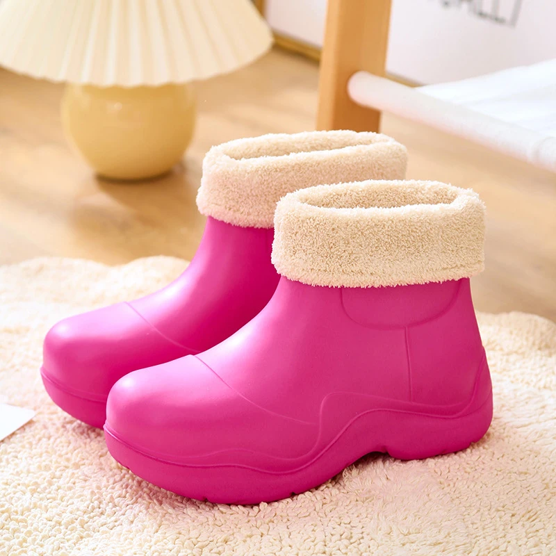 Women's Winter Waterproof Rain Boots Plus Velvet Thick-Soled Warm Home Cotton Shoes Garden Vegetable Garden Waterproof Slippers