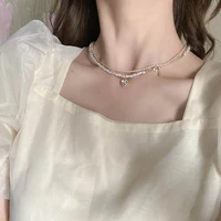 delicate jewelry heart pendant necklace pretty design two layer simulated pearls chain choker necklace for girl ladies gifts