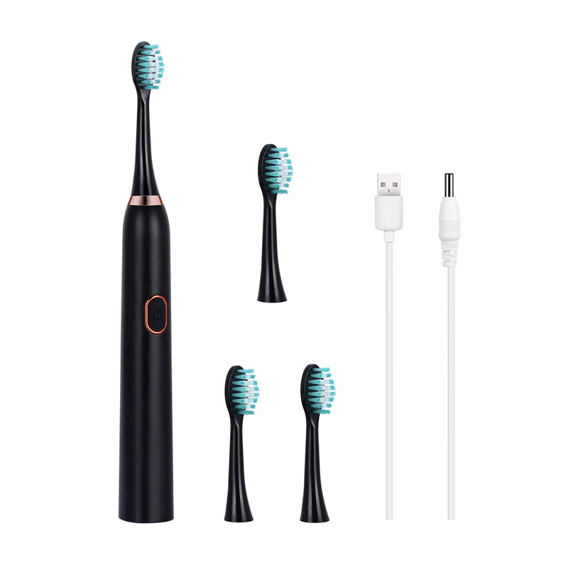 black 4 head AZDENT USB перезаряжаемая электрическая зубная щетка Розовый Белый Черный 3 режима щетка для чистки полости рта 2 мин таймер водонепроницаемый 30 с напоминание - Цвет: black 4 head