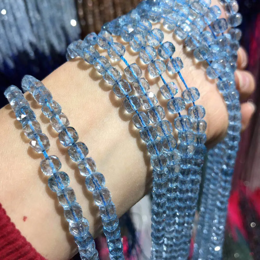 Cuentas de cristal de Topazos azules de piedra Natural, cuentas sueltas de cuarzo facetadas para fabricación de joyas DIY, collar, pulsera, tamaño 4x4mm