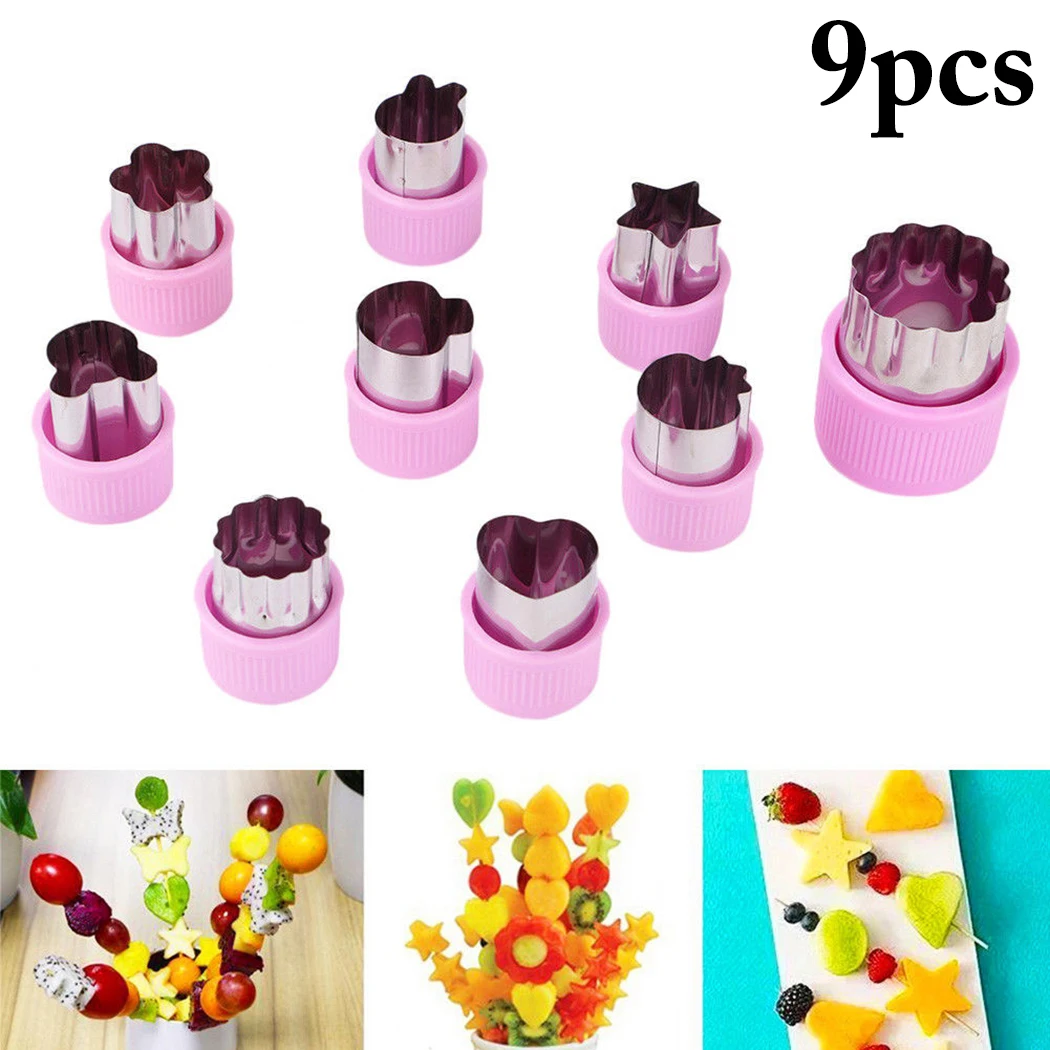 

Fruit Cutter Vegetables Cutter Plastic Handle 9Pcs Portable Cook Tools Stainless Steel Fruit Cutting Die Kitchen Gadgets