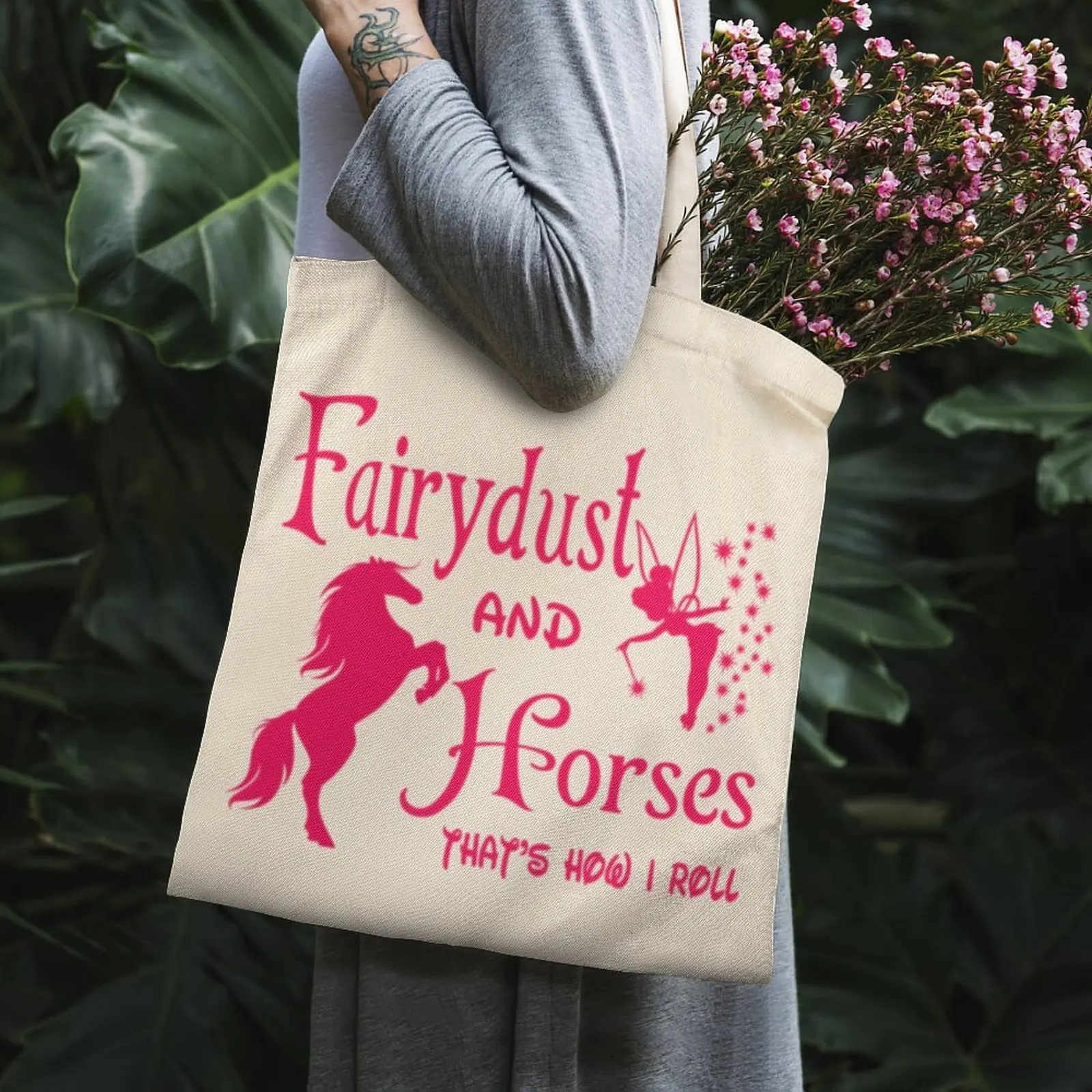 

Horse Woman Girl Love Her Horse Gift Tote Bag White Canvas Bag Kawaii Travel Customizable