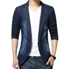 Новый мужской Джинсовый блейзер, Мужская модная хлопковая винтажная куртка 4XL, мужское синее пальто, джинсовая куртка, мужские узкие джинсовые блейзеры
