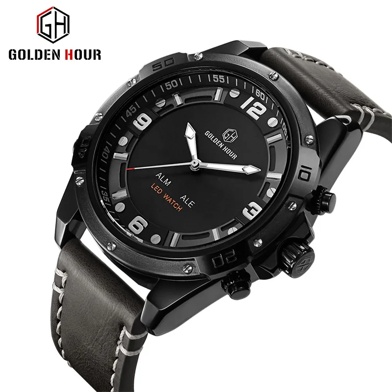 

GOLDENHOUR GH110, новый дизайн, повседневные Модные мужские фирменные часы Мода Электронные Дисплей мульти-Функция мужские часы