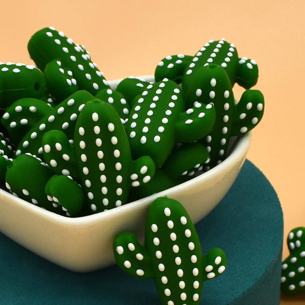 Cuentas de silicona de 5 piezas para morder, cuentas de Cactus para beb&eacute;, para fabricaci&oacute;n de joyas, cuentas de dentici&oacute;n, soporte de chupete DIY, accesorios de Juguetes-0