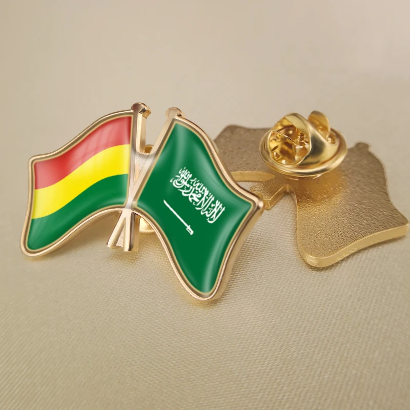 

Bolivia and Saudi Arabia Crossed Double Friendship Flags Lapel Pins Brooch Badges
