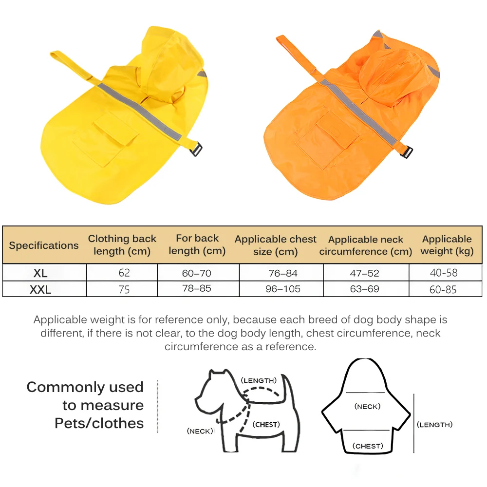 

PU Raincoat for Dog Waterproof Coat Clothes Reflective Strap Raincoats Clothes for Small Medium Large Dogs