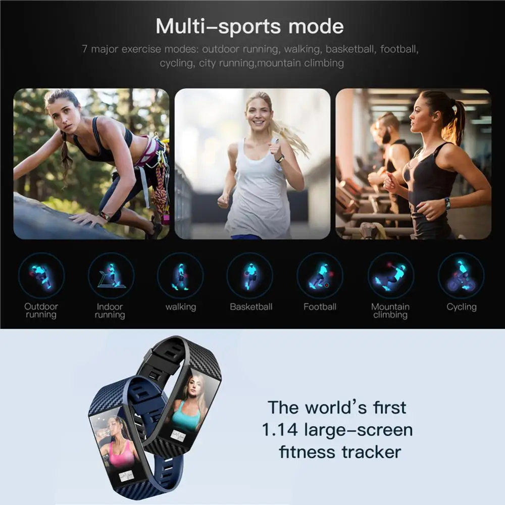 For DT58 1.14 Inch large Color screen Smart Recording Bracelet With Heart Rate ECG Blood Pressure IP68 Fitness Wrisatband | Электроника