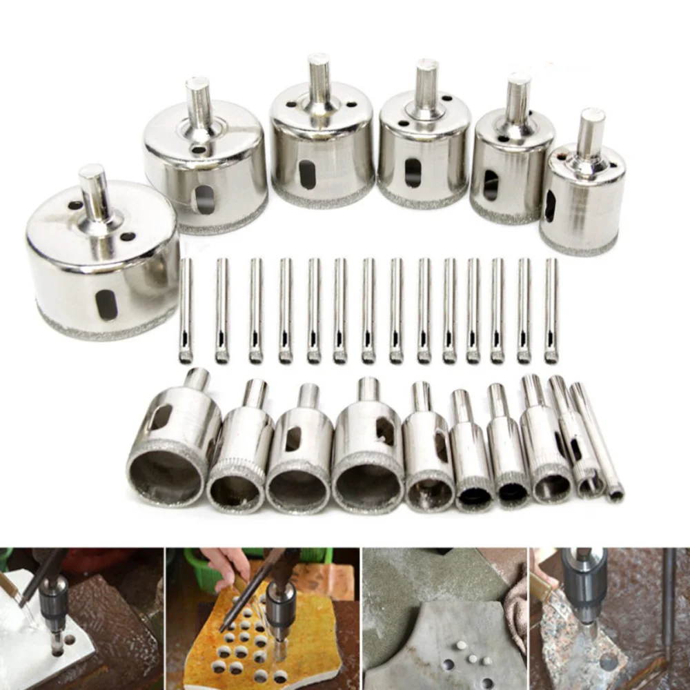 

30 in 1 Diamond Drill Bits Glass and Tile Hollow Core Drill Bits Extractor Remover Tools Hole Saws for Glass Ceramics Porcelain