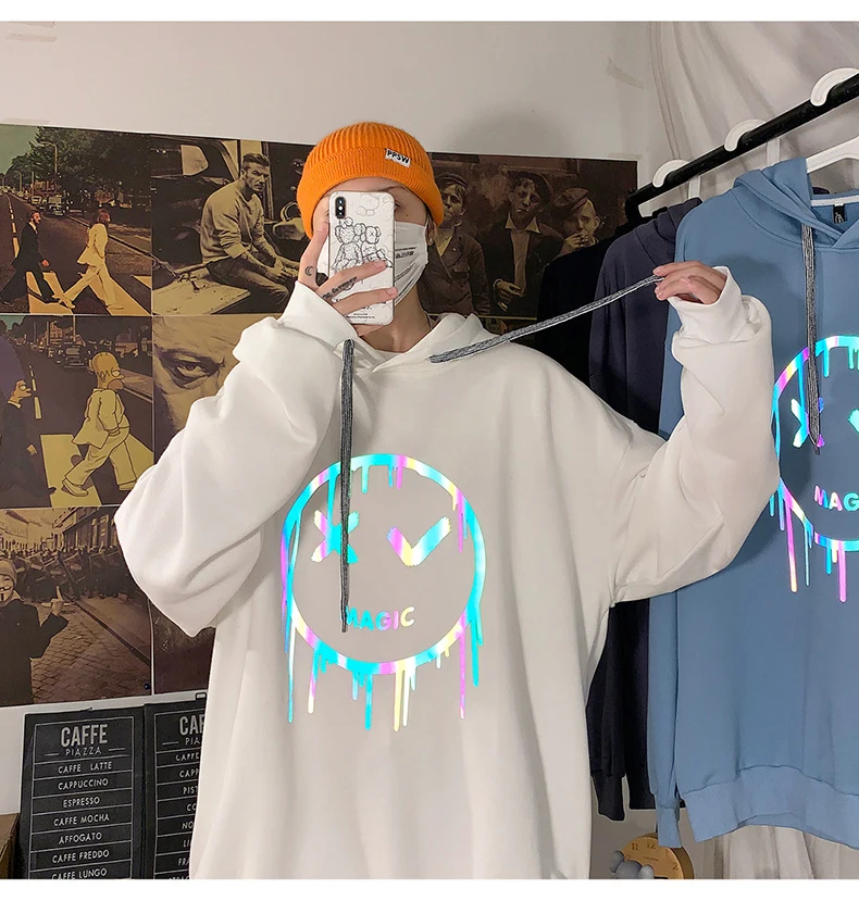 Толстовка мужская с капюшоном Повседневный пуловер оверсайз принтом улыбки