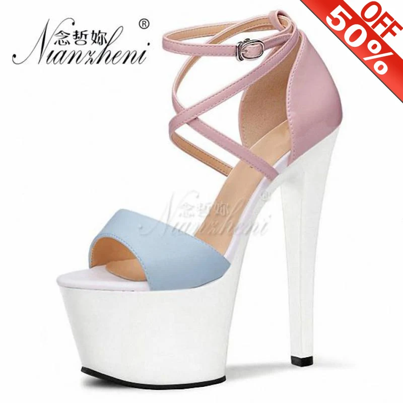 

17CM Color contrast High heels Models Party Sweet Stripper heels Platform Stage Show Sexy Sweet Pole dance shoes Nightclub Lady