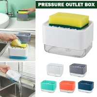 2in1 kitchen hand press soap lye storage box soap pump dispenser press soap box detergent filling injector sponge automatic tool