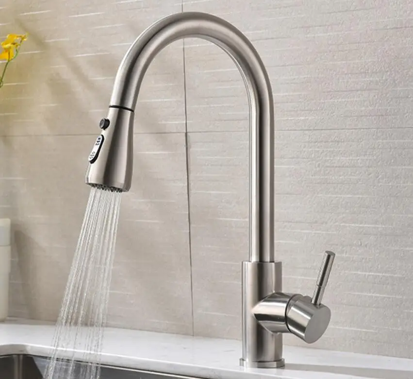 

pull out kitchen faucets brass water tap stainless steel water mixer taps flexible kitchen tap torneira do anheiro KF909