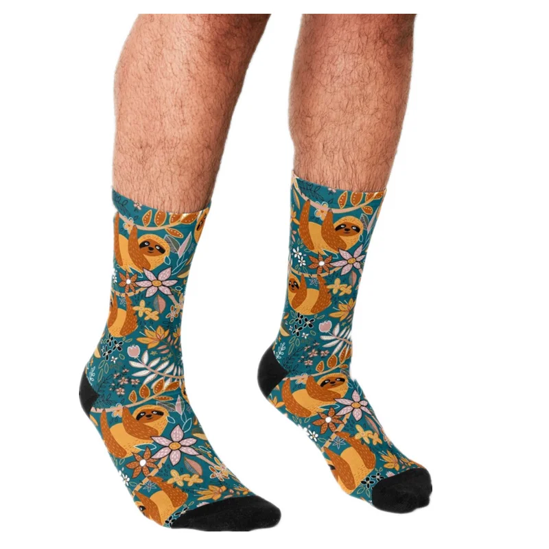 

Забавные Мужские Носки Happy Boho Sloth с цветочным принтом хип-хоп мужские счастливые носки милые уличные стильные сумасшедшие носки для мужчин