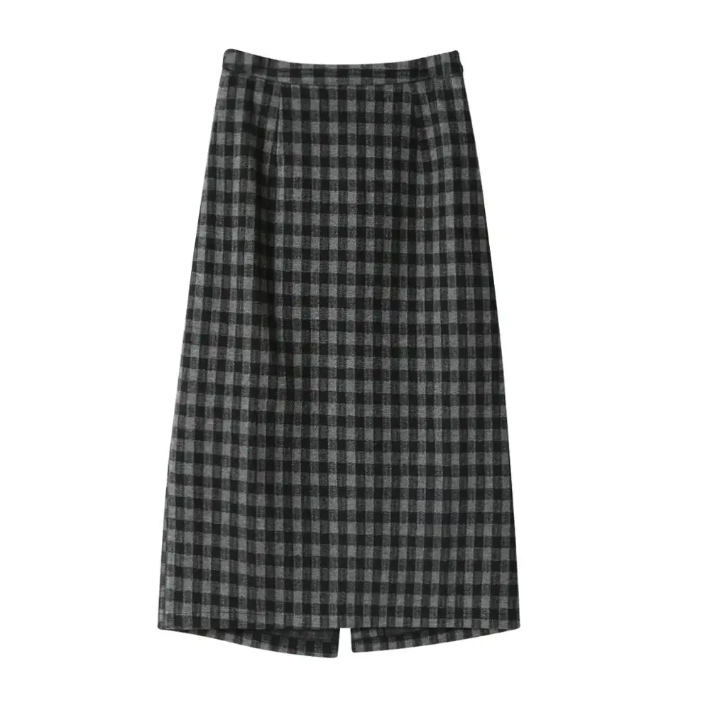 

Vintage Woolen Plaid Skirts 2020 Autumn Winter Skirt Korean High-waisted Thin A-line Long Skirt 51A