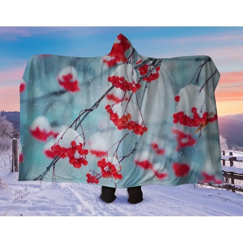 

Hooded Blanket Winter Berries, Sherpa Hoodie