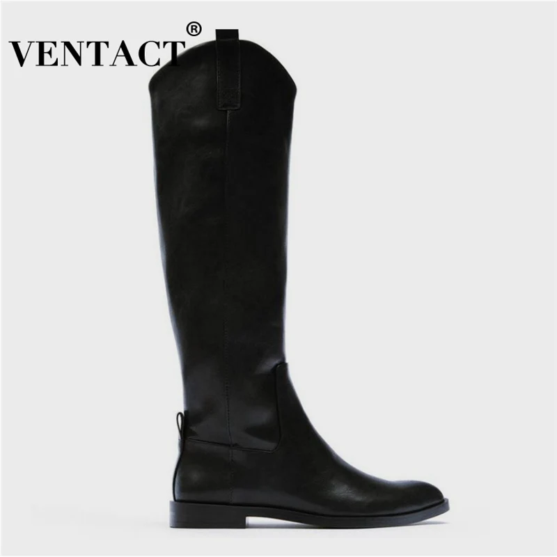 

VENTACT New Fashion Winter Knee High Boots Shoes Flat Heels Slip On Ridding Long Boot Cool Outdoor Ladies Footwear Size 35-40