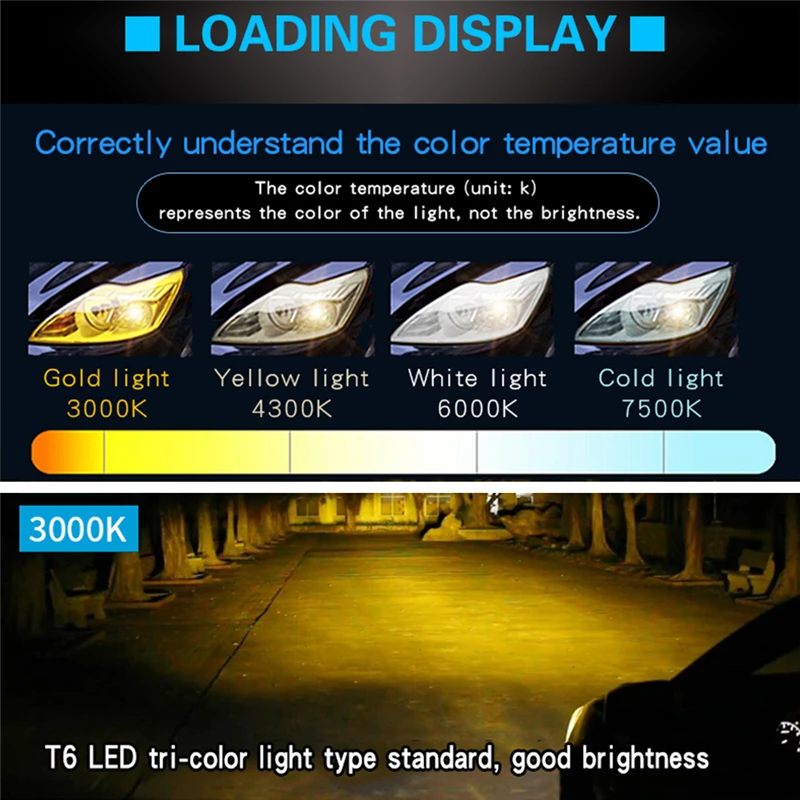 T6 светодиодные фары H11/H1/H4/H7 автомобильные фары 60 Вт 10000lm 3000 K/4300 K/6000 K 3 цвета лампы Автомобильные противотуманные фонари 9-18V
