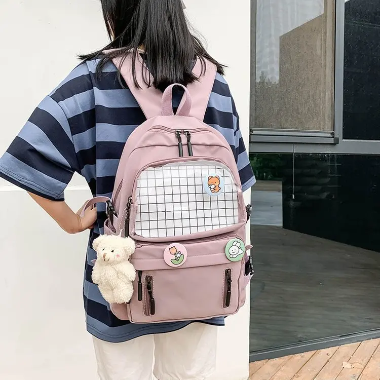 

Women Backpacks for School Teenage Girls 2020 New Preppy Style Transparent Plaid Students Bookbag Large Capacity Travel Backpack