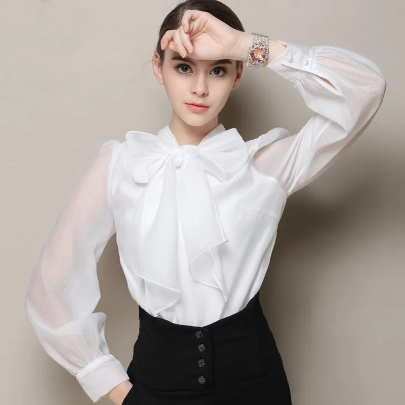 2021 Luxury Brand Women Elegant Blouses Fashion Long Sleeve White Organza Chiffon Shirt Office Ladies Korean Tops Female Blusas