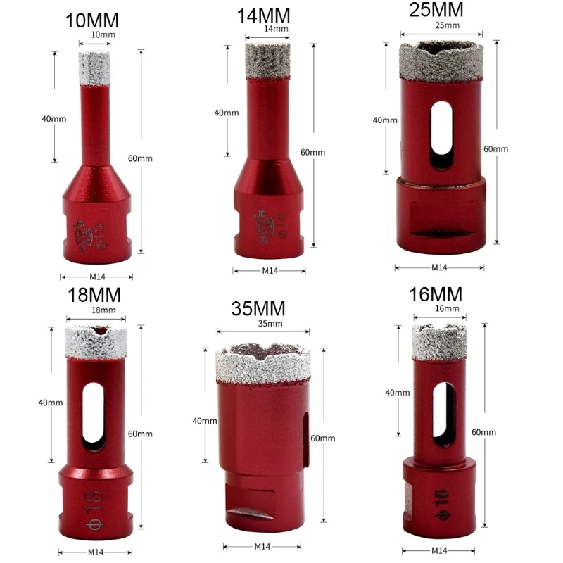 

6-75mm M14 Vacuum Brazed Drill Bit High Hardness Less Resistance Hole Saw Cutter for Marble Concrete Ceramic Tile
