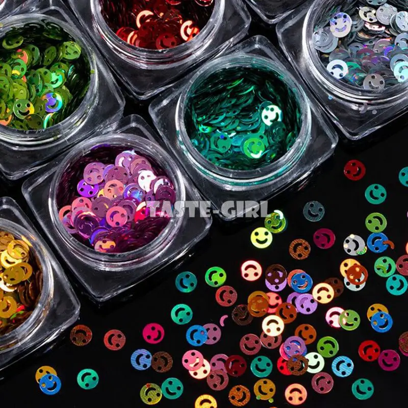 1 банка блеск для ногтей разноцветные голографические блестки с улыбкой дизайн