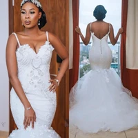 modest african plus size wedding dresses mermaid gowns sexy open back bead lace handmade bridal gown 2022