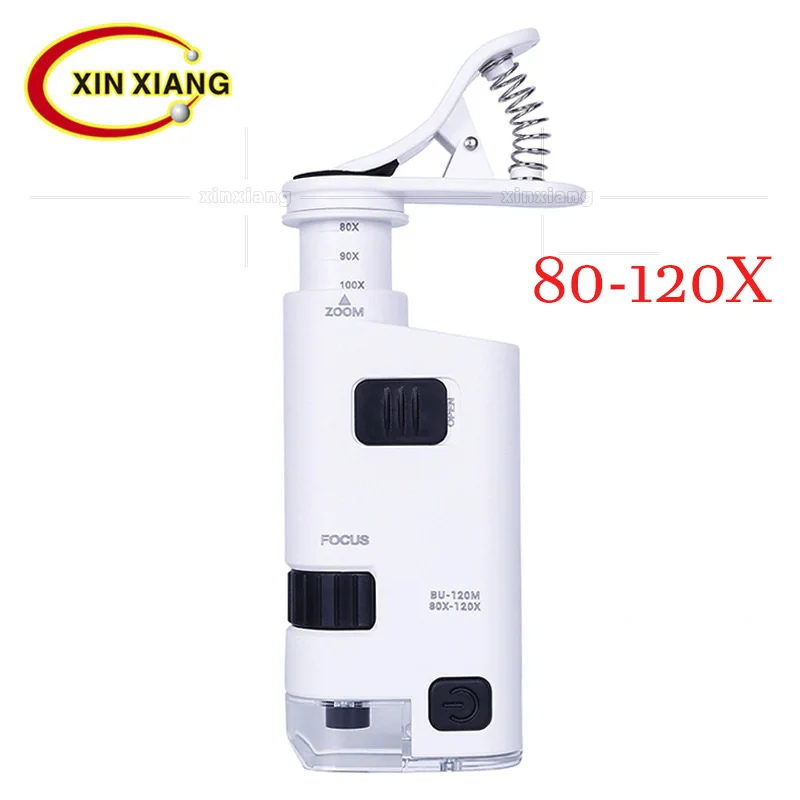 Регулируемая фотолупа 80-120X с зажимом для телефона со светодиодсветильник кой