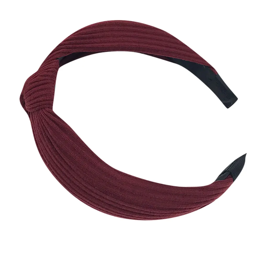 Wine Red Женская тканевая повязка на голову с крестиком из мягкого хлопка, 1 шт., Узелок, широкий ободок, тюрбан, плетеная повязка на голову для девочек, милая, 8 цветов, подарки, однотонная повязка на голову - Цвет: Wine Red