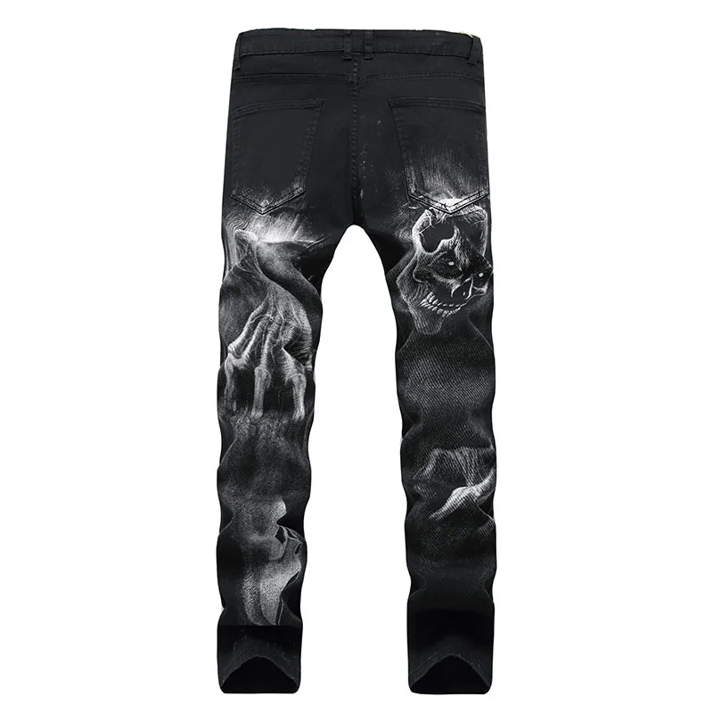 Mens Youthful  printing Straight High Quality Black Pants Denim Casual Male Fashion male Trousers Versatile Streetwear Jeans
