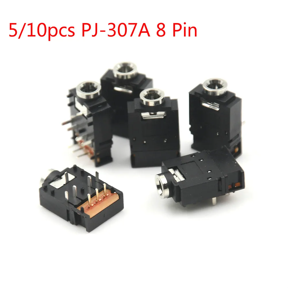 

5/10pcs PJ-307A 8 Pin 3.5mm Stereo Audio Jack Socket 3.5 Dual Track Headphone 8Pins With Switch Connector