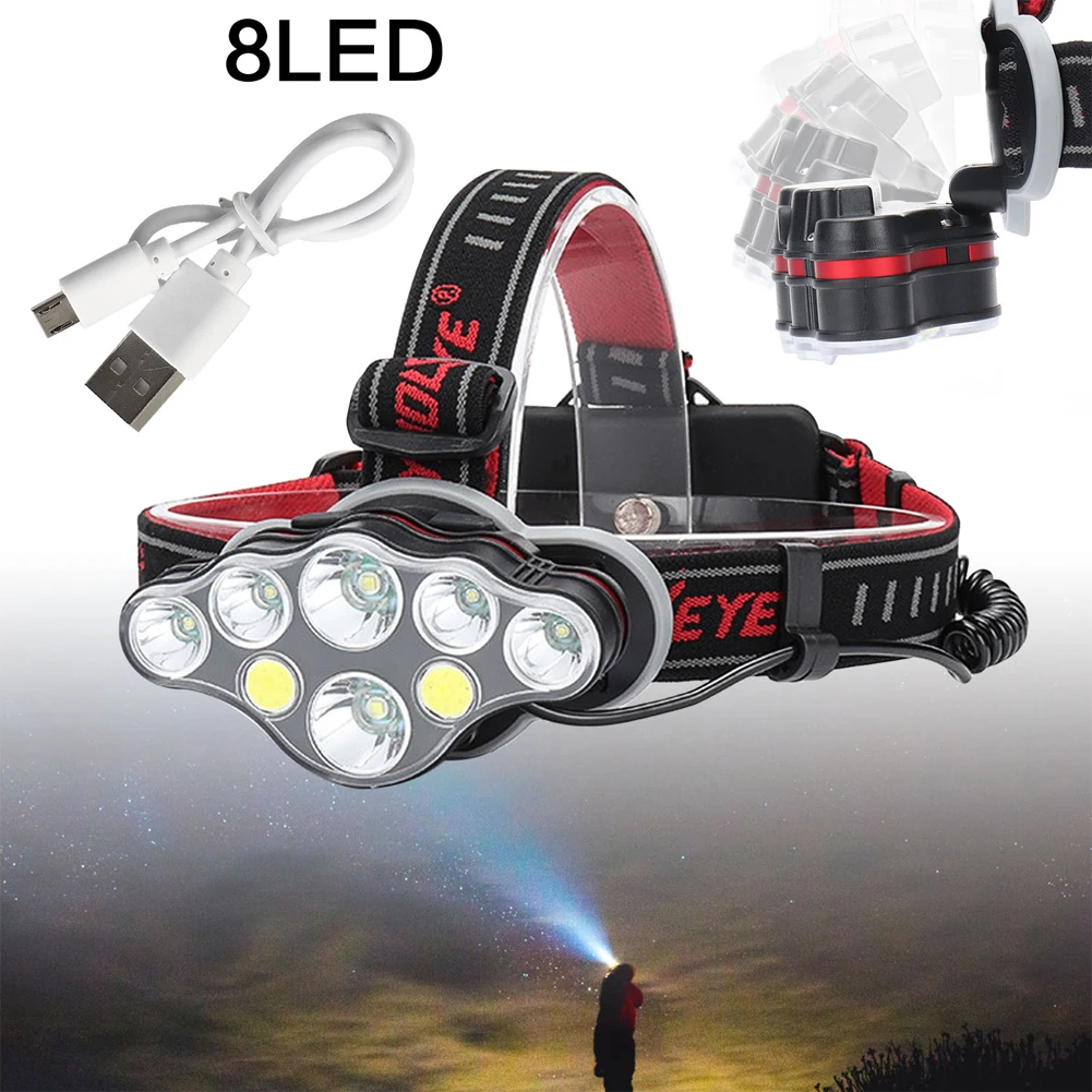

Powerful led headlamp USB Rechargeable Head Lamp 8 LED Headlight Head flashlight Waterproof Flashlight head torch Lantern