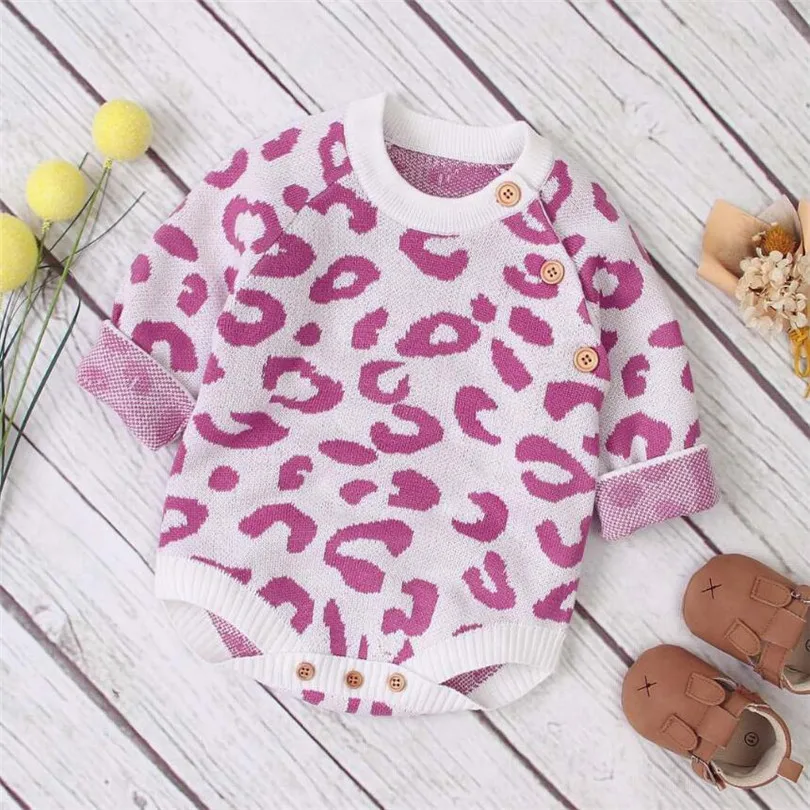 Детский трикотажный комбинезон с леопардовым принтом длинным рукавом | Мать и